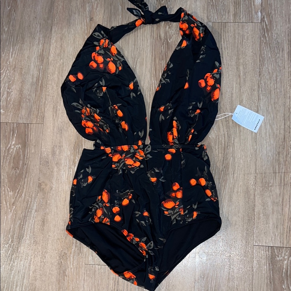 Black and Orange Halter Swimsuit
